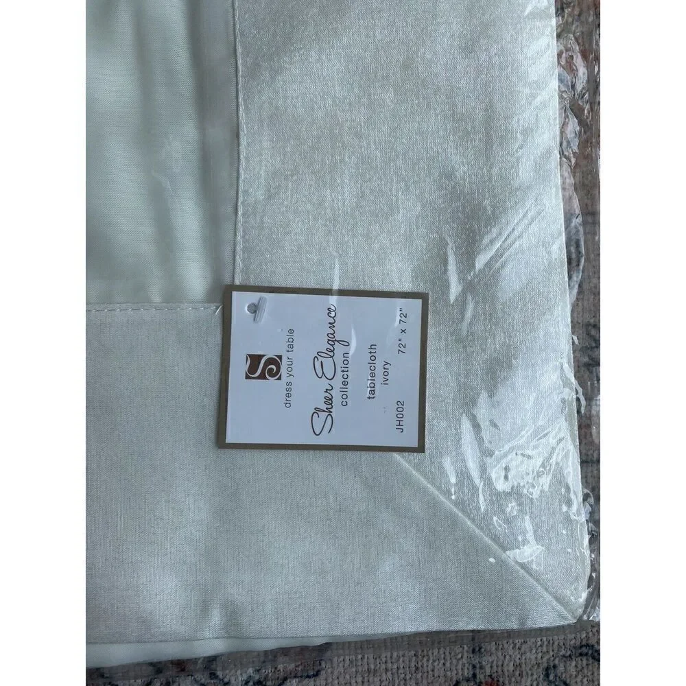 Sheer Elegance Ivory Shimmer Edging Table Cloth